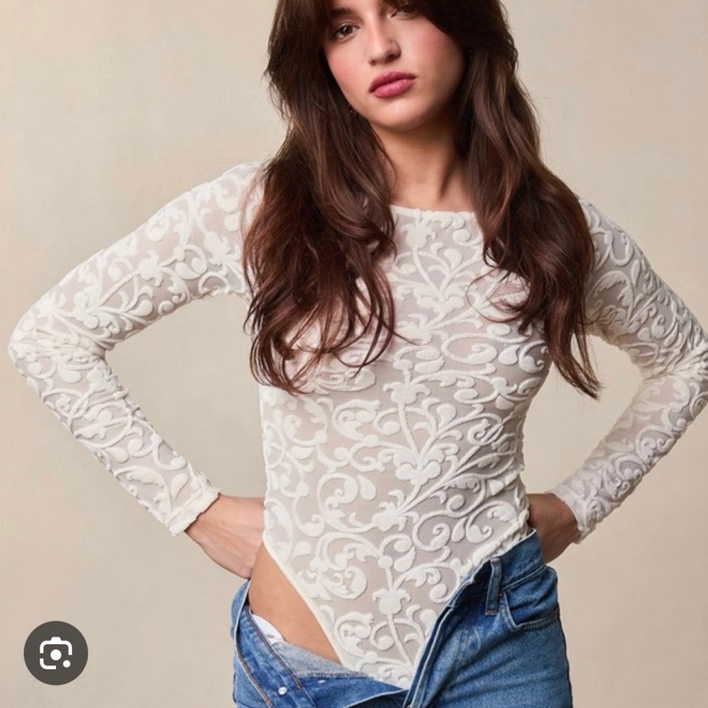 Rouje Bodysuit Cream Textured Floral Fabric